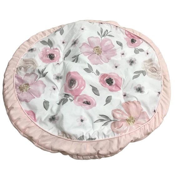Play Mat Sweet Jojo Designs Baby Girl Floral Play Mat in Pink and Grey Pre-Owned - Picture 1 of 4